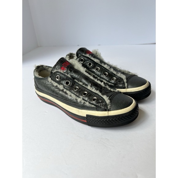 Converse Chuck Taylor Black Shearling OX Wool All Star Shoes 1W481 Women's Sz‎ 5 - Picture 3 of 9